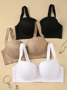 Multipacks Plus Size Bras For Women  Back TO School Bra Basic Style Supportive Underwire Bra Full Coverage Bra Push Up Lingerie Anti Sagging Bra For Sexy Lace Breathable Bra Everyday Bra