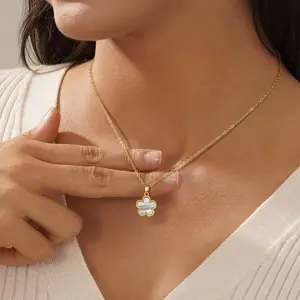 Dearmay Gold-Tone 14mm Dot-Edged Shell Flower Pendant Necklace – Hypoallergenic Women’s Fashion Jewelry Ideal for Daily Wear, Casual Outings – Perfect Gift for Birthdays Greenish Spring