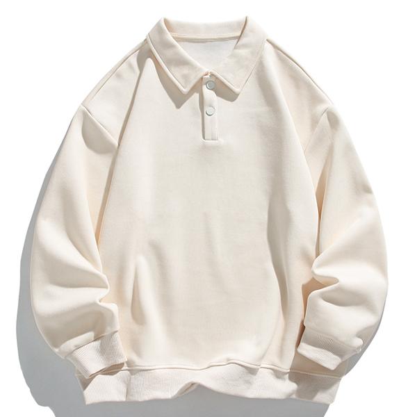 Men's Fashion Beige Polo Shirt Sweater - Loose Fit, Buttoned Placket Collar, Casual Trendy Layered Look