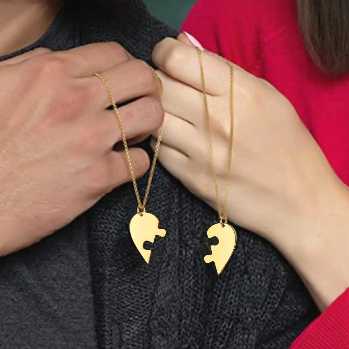 U7 Heart Puzzle Matching Pendant Necklace Friendship BFF Necklace Couple Set Necklace
