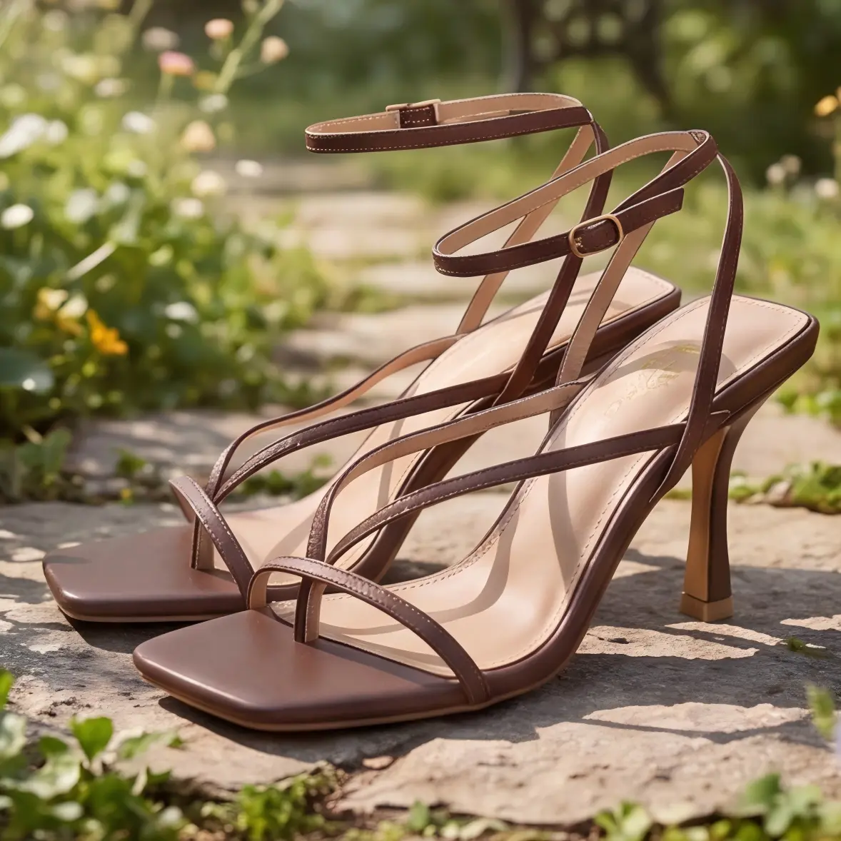 【2 BEZOS】Women's square-toe open-toe stiletto sandals, fingerless sandals, multi-strap sandals, with a single adjustable ankle strap and buckle. Women's sandals, summer sandals, suitable for summer parties, dates, nightclubs, vacations, and everyday wear.