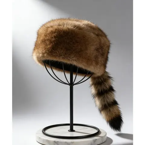 Unisex Plush Fur-Like Raccoon Tail Beanie - Cozy and Soft Streetwear Hat, Casual Headwear, Funky Men's/Women's Accessories, Warm Outdoor Sports Hat, Fall Winter Adventure Gift, One Size Fits All