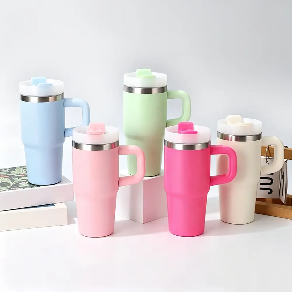 14oz Colorful Travel Mug with Handle and Lid - Perfect for On-the-Go Use - Ideal for Coffee, Tea, and More - Available in Multiple Colors