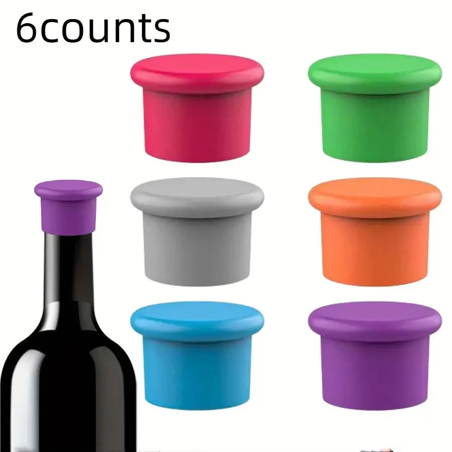 Silicone Wine Bottle Stopper, 6 Counts Reusable Silicone Wine Stopper for Freshness, Food Grade Silicone Wine Stopper, Camping Kitchenware