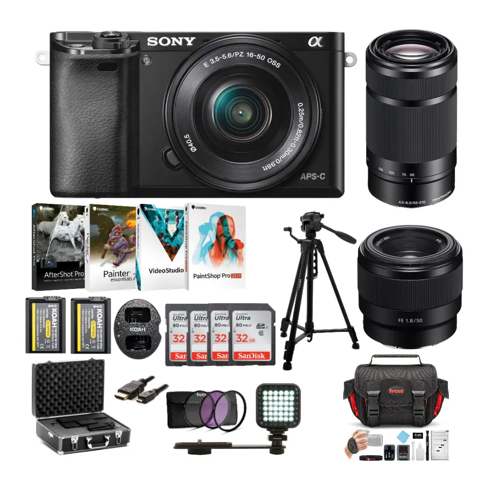 Sony Alpha a6000 Mirrorless Camera with 16-50mm, 55-210mm and 50mm Lens Bundle