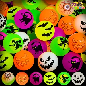 72 Halloween Glow in The Dark Bouncing Balls, Halloween Theme Designs Bouncy Balls for Halloween Party Favor Supplies, School Classroom Game Rewards, Trick or Treating Goodie