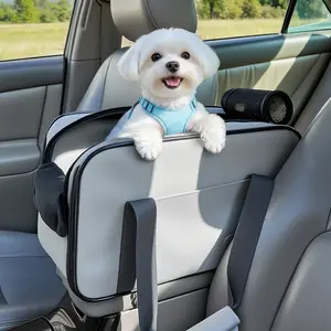 [5-year warranty] PETSFIT Multipurpose Console Dog Car Seat, Portable Small Dog Car Seat for Dogs, Cat Carrier, Pet Carrier Airline Approved with Safety Tether and Pockets (Light Grey)