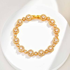 MP 14K Gold Plated Bracelet Luxury Diamond Zircon Charm ,Non Tarnish Copper Jewelry ,Elegant Daily Accessories Valentine Gift for Women anniversary Moissanite Rhombic Bracelet Classic Tennis Chain