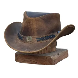 Unisex Leather Outback Hats – Western Style Wide Brim Vintage