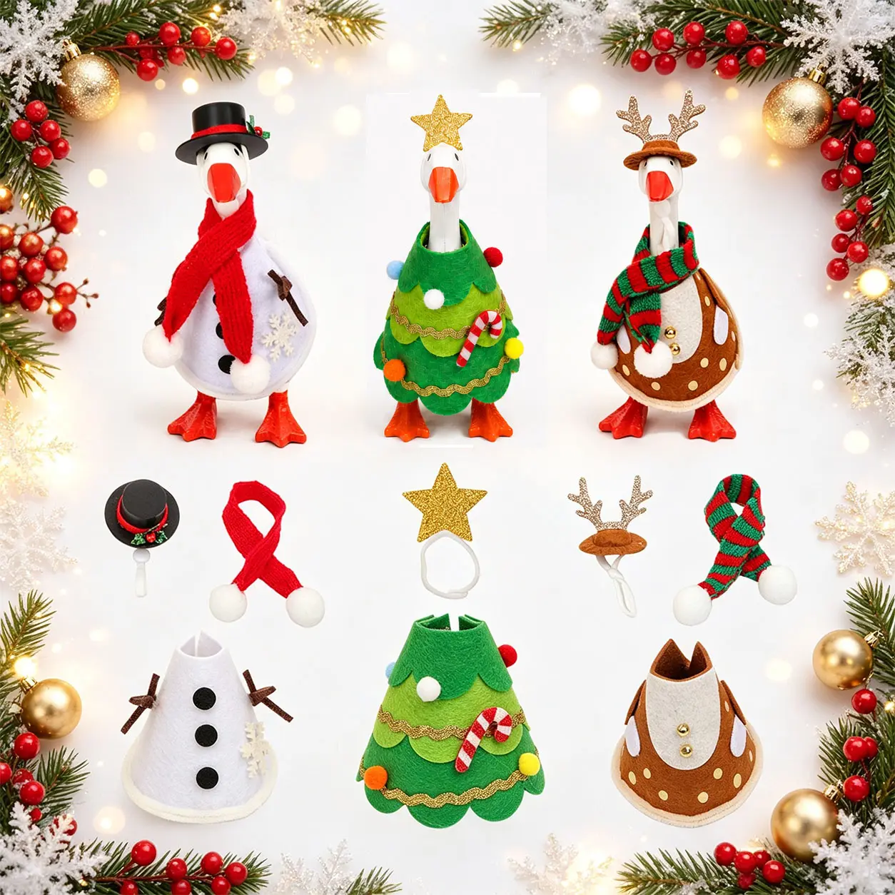 7 in Desk Goose Outfits Mini Desk Goose Christmas Holiday Clothes Knitted  Detachable Felt Costume Set for Magnetic Goose Key Holder Small Animal Statue Deco