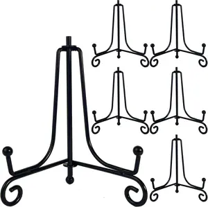 6PCS Premium Black Iron Plate Stands for Display 4 Inch, Decorative Solid Metal Plate Holders for Displaying, Mini Easel, Frame, Book, Card, Plaque, Bowl, Picture Stands for Display HENABLE