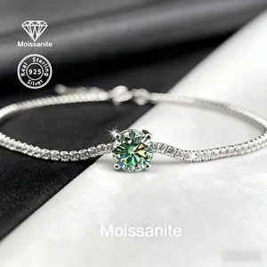 925 Sterling Silver Moissanite Tennis Bracelet, 1CT VVS1 Solitaire Center Diamond Alternative, Adjustable Box Chain Tennis Bangle, Luxury Bridal & Daily Wear Jewelry, Perfect Valentine's & Birthday Gift for Her