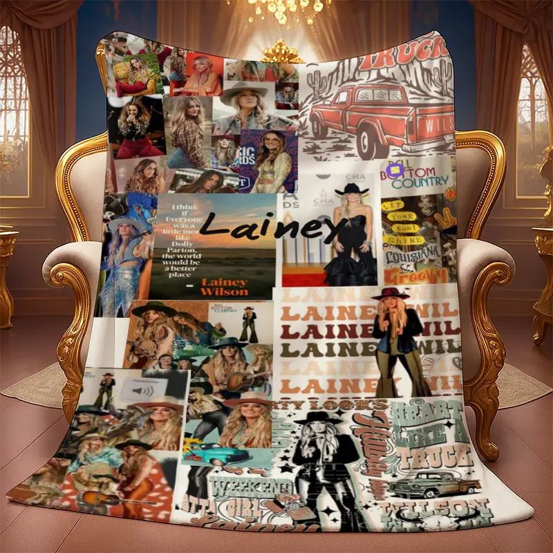 Wallen-Themed Crochet Patchwork Print Microfibre Blanket, Classic Country Music Singer Design, Multi-Size, Soft, Durable, Breathable, Stain-Resistant, Machine-Washable Home Furnishing Carnival Gift