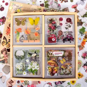 510PCS Plants Floral Scrapbook Stickers Kit Vintage Flowers Butterfly Mushroom Fall Maple Leaves Transparent Waterproof Stickers Set for Scrapbooking Supplies Aesthetic Junk Journal Craft