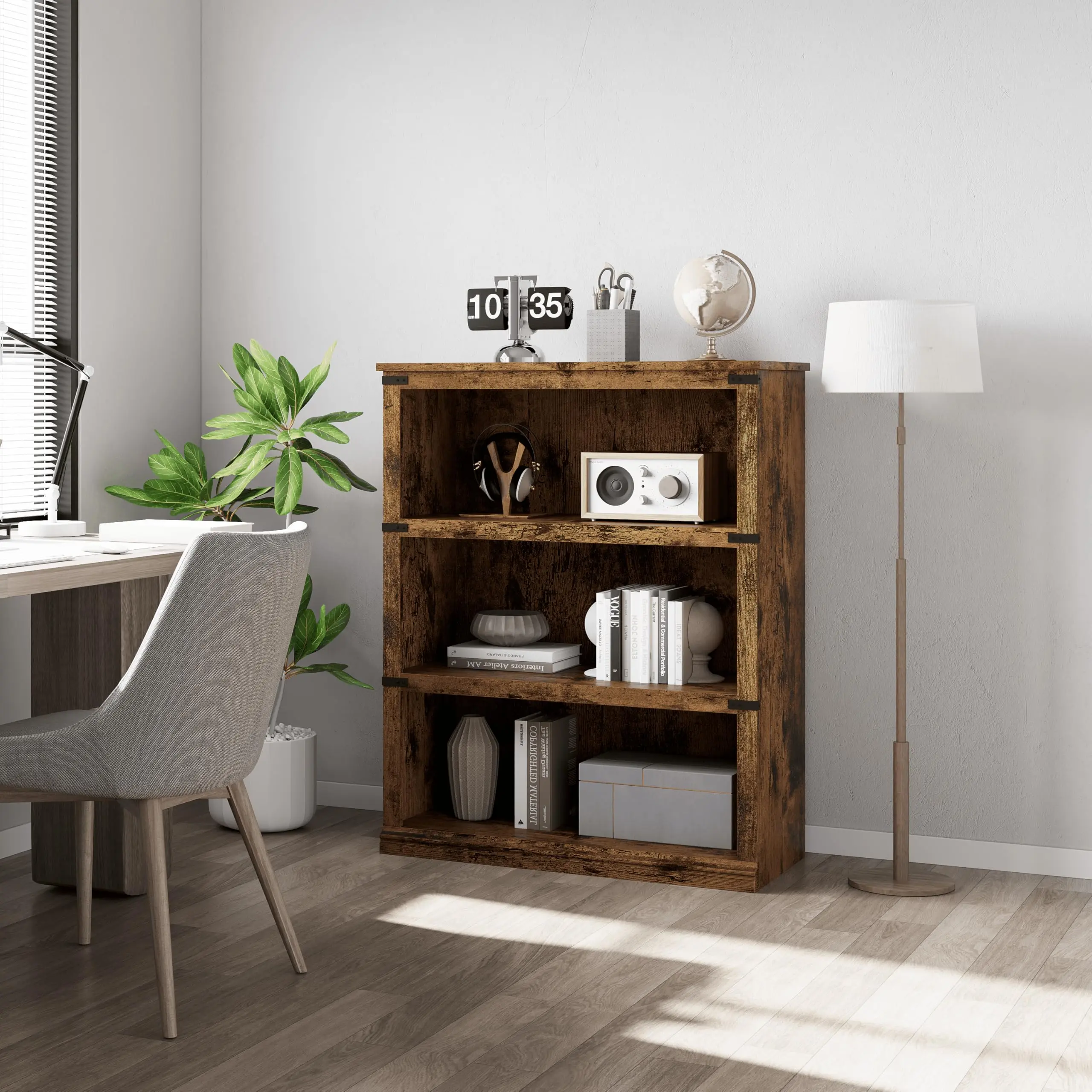 Garvee - Estantería de 3 Niveles para Libros de 40 Pulgadas de Alto con Almacenamiento, estanterías de Madera, 5 estantes de exhibición para la Oficina en casa, Sala de Estar, habitación de Cama