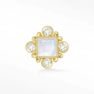 Moonstone Earrings Flat Back 14K Yellow Princess | The Wynning Studs