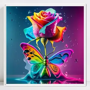 Rainbow Rose & Butterfly Design DIY Diamond Arts Colorful Painting Kit without Frame, DIY 5D Diamond Arts Colorful Painting Kit, Wall Art Decor for Home