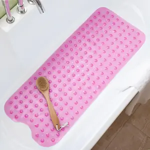 Bathtub Mats for Shower Tub Non-Slip Bath Mat 39 x 16 Inch Extra Long Shower Mat, Bath Tub Mat for Bathroom with Machine Washable,  for  (Clear Hot )