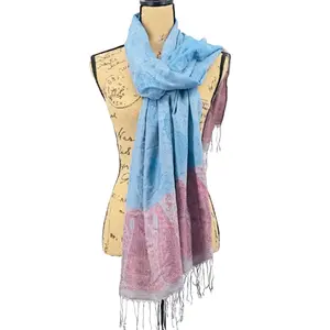 Authentic Pashmina's Gorgeous Light Blue Cashmere Paisley Pashmina Made in Turkey - Unique Paisley Design, Soft Fabric, Elegant Style