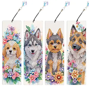 Puppy Pattern DIY Diamond Arts Colorful Painting Kit, 4 Counts/set Bookmark Kit, DIY Decorative Craft for Book Fans and Craft Enthusiasts