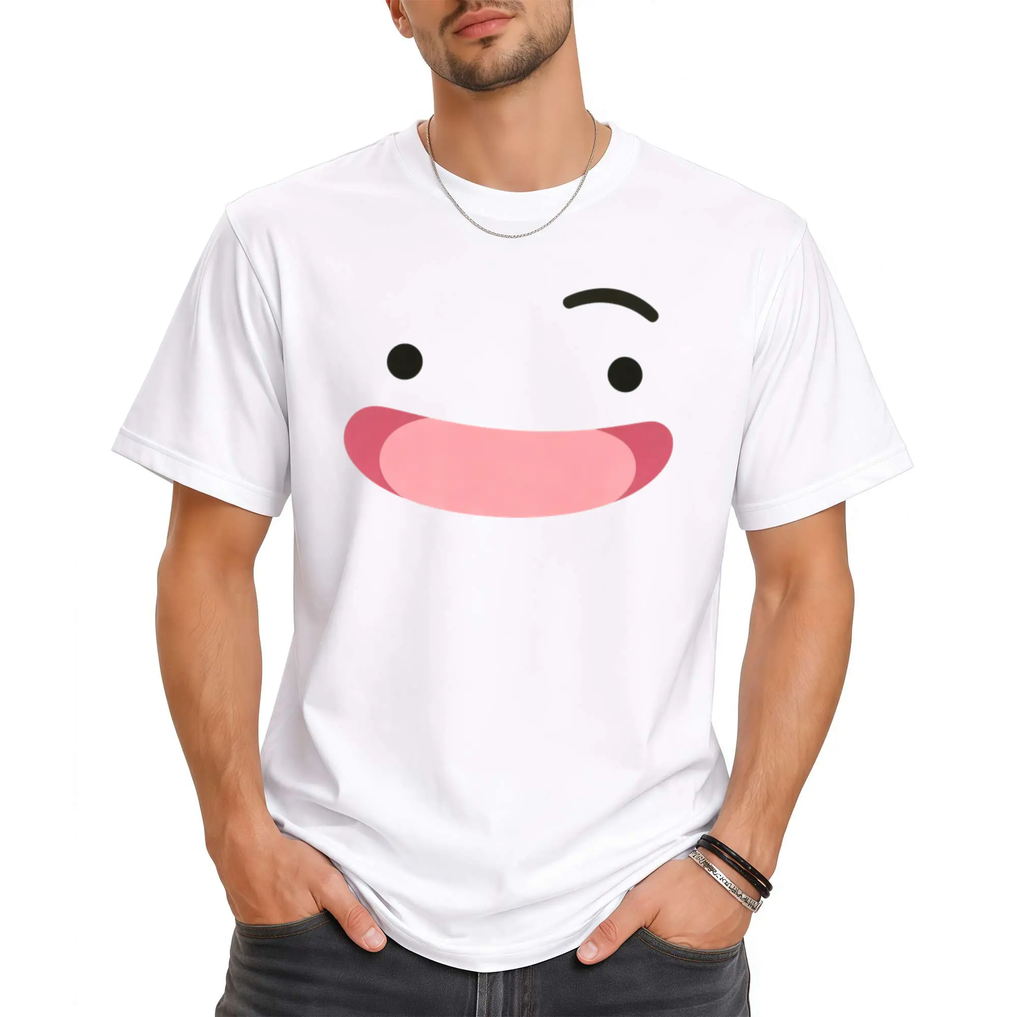 Lighthearted Single Raised Eyebrow Smile Graphic T shirt Unisex Short Sleeve Basic Outfit For Everyday Casual Scenes