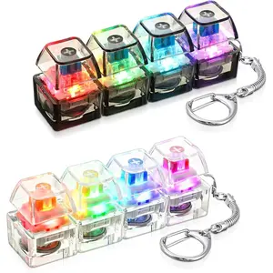Glowing Keyboard Fidget Toy, 4-in-1 Keyboard Adult Fidget Clicker Toy Decompression Button Keychain, Stress Relief Finger Clicker, Transparent Color