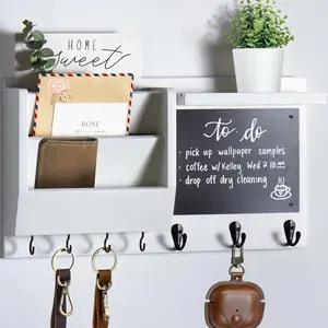 Key Holder for Wall - Mail Holder Organizer Wall Mount with Shelf - Hanging Key Rack Hanger with Hooks Decorative for Home Coat Letter Dog Leash Entryway Living Room Decor