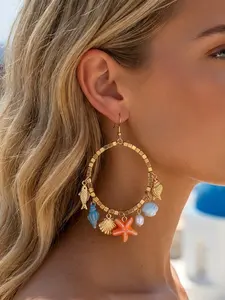 2pcs Vacation Style Starfish, Seashell & Seahorse Earrings, Ocean Theme Design for Women, Beach/holiday/travel Wear, Summer Gift