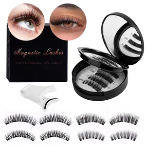 Magnetic Eyelash Set with Tools, Double-Layer 2 Pairs, Glue-Free, Reusable False Eyelashes, Easy to Use, Natural False Eyelashes for Women, Fluffy Lash Clusters