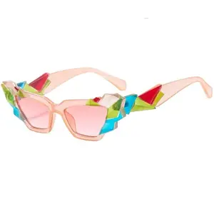 Y2K Style Sun Frames Vintage Trendy Glasses Multicolor Crystal Amethyst Retro Fashionable Casual Frames Cat Eye Geometric Irregular Glasses Fashion Statement Accessories
