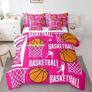 Feelyou 7-Piece Basketball Player Theme Bedding Set for Boys - Plum Red Bed in a Bag with Comforter and Sheets, Ideal Gift for Basketball Enthusiasts