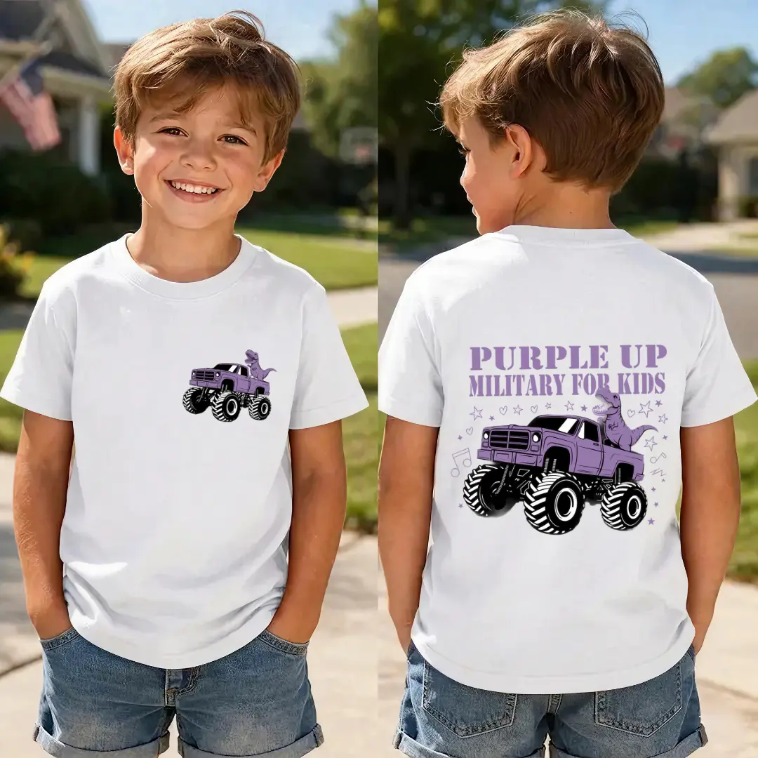 Purple Up for Military Kids Military Child Month Dinosaur Monster Truck usa T-Shirt Boys Girls Summer Cotton Tee unisex tshirt top