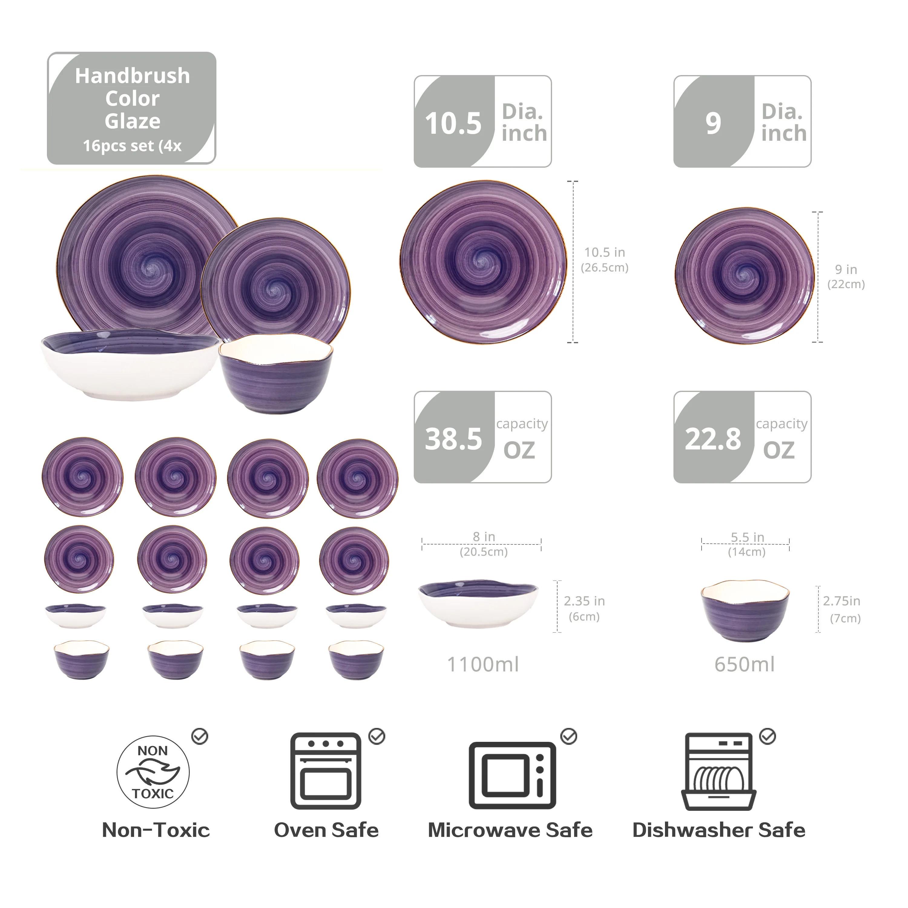 16pc Purple Irregular Stoneware Dinnerware Set High Quality Without Mug Partical Household Number of User 4 Dinnerware Sets