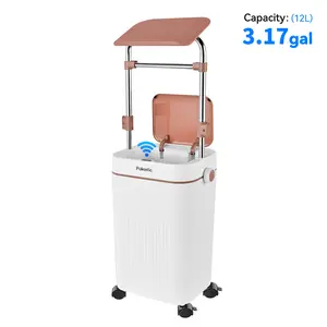 Pukomc 3.17Gal Smart Sensor Trash Can, Automatic Lid Opening Closing with Knee & Palm Induction, Waterproof Easy Clean Waste Bin with 360° Rolling Wheels, Multifunctional Stand Design for Home Bathroom Office Use