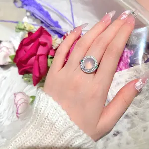 Artificial pink purple chalcedony egg-shaped opening ring