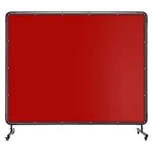 GARVEE 8 X 6 FT Vinyl Welding Screen with Frame, Flame-Resistant PVC Welding Curtain with Lockable Swivel Wheels, Transparent Welding Screen Panel for Welding Safety, Red
