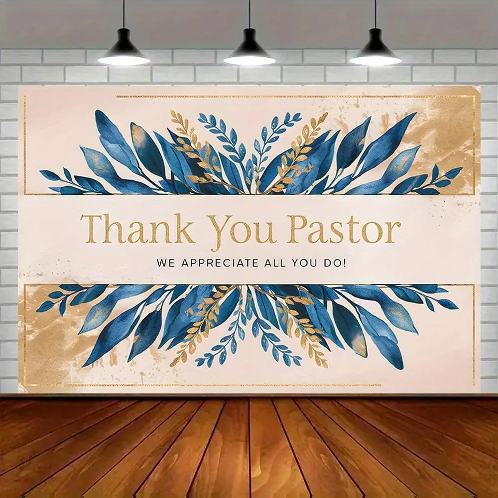 Modern Farmhouse Flower Design Pastor Thank You Large Banner - 1pc Amber Glow Polyester Backdrop Picture, Church Party Decoration Supplies with "Thank You Pastor" & "We Appreciate All You Do!" Text