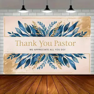 Modern Farmhouse 1pc Thank You Pastor Amber Glow Polyester Banner - Elegant Floral Design with "Thank You Pastor" & "We Appreciate All You Do!" Text, Perfect for Church, Home, or Party Decor, Party Backdrop Ornaments