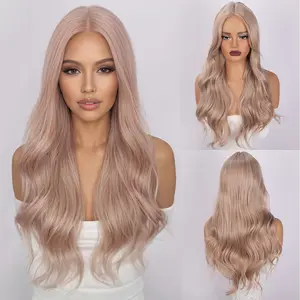 Smilco/26 Inches Futura Pink Blonde Curly Long 0.5*6CM Small Lace Front Synthetic Wig /SM029