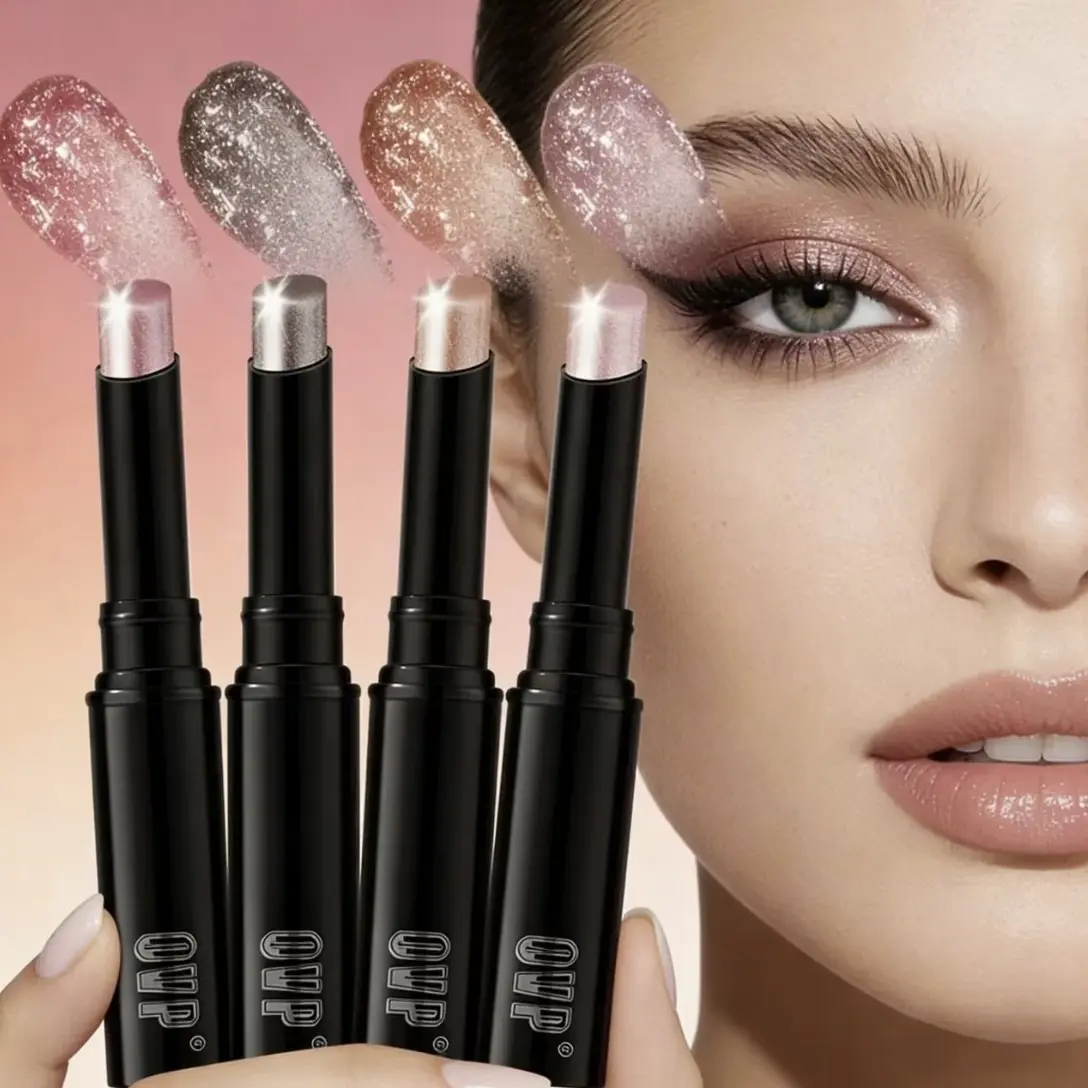 OVP Natural Shimmer Eyeshadow Stick Set, 4-Color Hydrating Cosmetic with Moisturizing Pearl Formula, Gluten Free for Dry Eyelids, Hydrate, Natural Eyeshadow