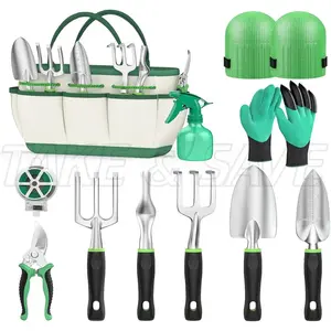 11 Piece Heavy Duty Aluminum Garden Tool Set with Storage Tote Bag - Ergonomic Gardening Hand Tools Kit, Outdoor Lawn Care Set, Gifts for Women & Men, Includes Trowel, Rake, Pruner, Weeders, Shears, Transplanting Tool & Durable Organizer Carrier