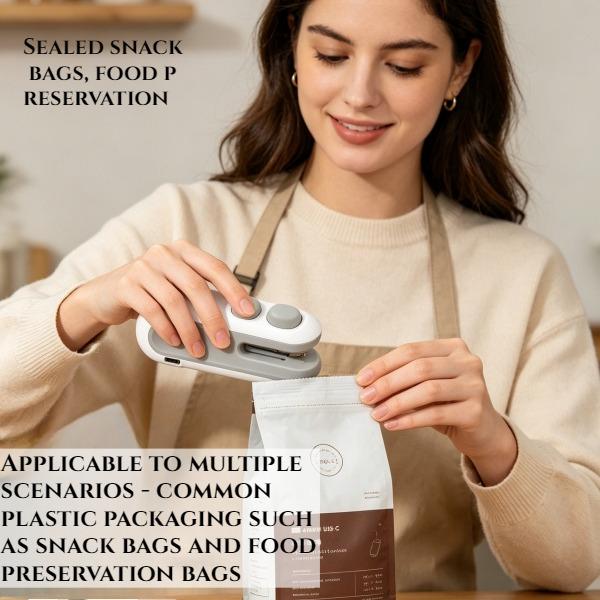 2 pcs USB-C Rechargeable Mini Bag Sealer, 2 in 1 Heat Sealer & Cutter for Food Storage, Prevents moisture and odor transfer,Portable Plastic Bag Sealer for Chips, Snacks, Freshness,And for outdoor use, camping, home, pet snacks, kitchen baking, etc.