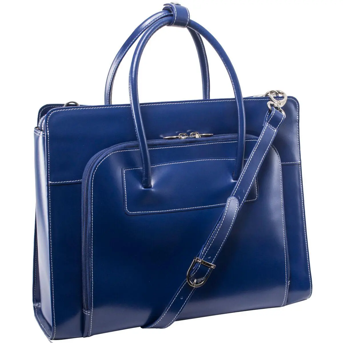 212 MAIN Mcklein USA Lake Forest W Series Ladies' Contoured Tubular Italian Leather Briefcase - Practical Business Bag with Removable Sleeve, Organizer, Key Holder, Pens, Business Cards for Devices (Navy), Documents, Zipper