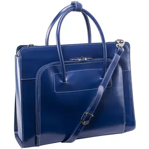 212 MAIN Mcklein USA Lake Forest W Series Ladies' Contoured Tubular Italian Leather Briefcase - Business Bag, Removable Sleeve Satchel - Navy