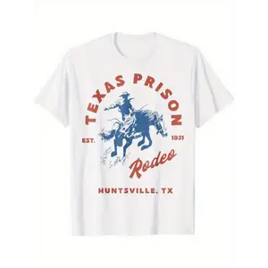 Western Cowboy Print Men's Cotton Top, Casual Short Sleeve Crew Neck T-shirt, Clothing For Outdoor Fabric Menswear