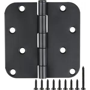6 Pack Matte Black Door Hinges, 4 Inch with 5/8" Radius Corners, Suitable for Interior and Exterior Doors