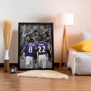 [ SALE UP 45% - UNFRAMED POSTER ] Derrick Henry Lamar Jackson Poster, Signed Football Poster, Athlete Wall Art, Sports Room Decor