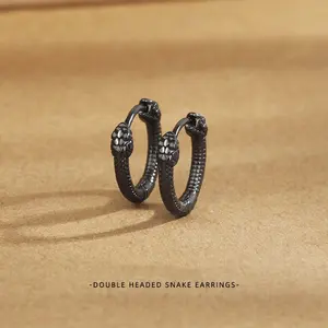 Black double-headed snake earrings for men and women snake-shaped plain hoop earrings for couples as gifts