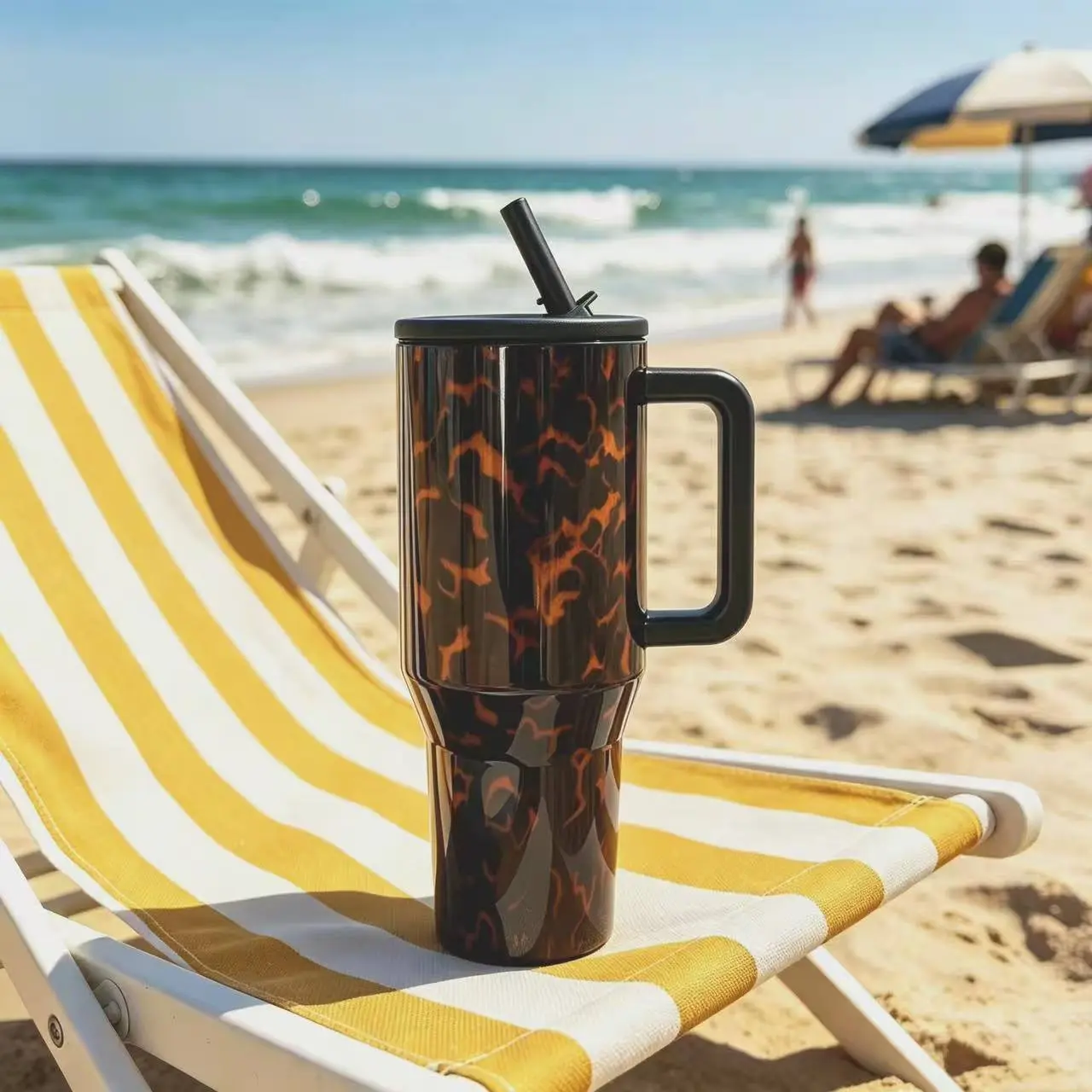 40oz Insulated Stainless Steel Sports Water Bottle, Dark Tortoiseshell Pattern, Leak-Proof Lid, 24 Hours Cold Retention, Stylish Portable Travel Drink Flask