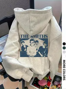 Women's Loose-Fit Hooded Sweatshirt, Smith Print Design, Thick Fabric, Casual Street Style, Fall & Winter Women's Clothing